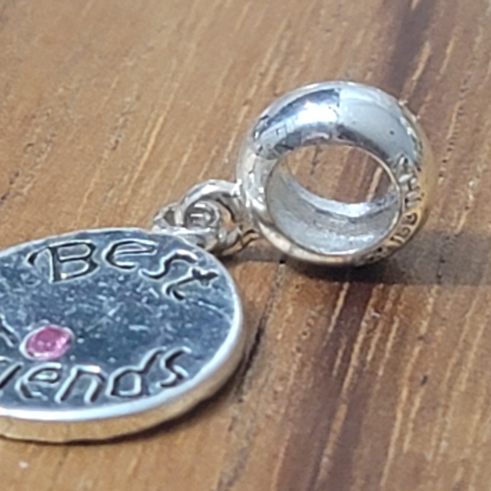 Sterling Silver 925 charm for bracelet Best friend pink stone IBB Thai 925 - Picture 5 of 5